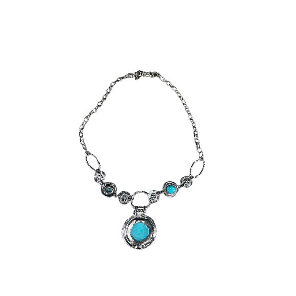 Turquoise Silver-Tone Necklace & Bracelet Jewelry Set With Ornate Detailing - Picture 4 of 5